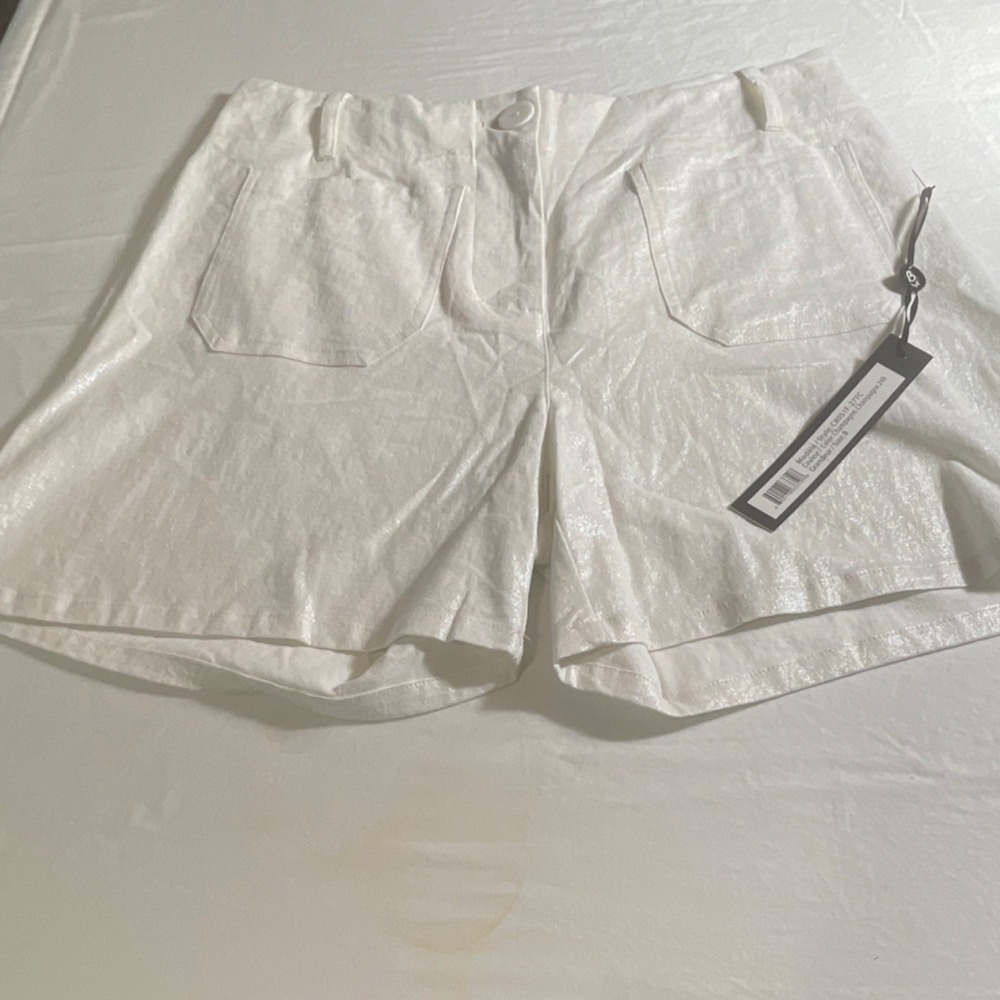 Charlie B Womens White Linen Blend Chino Shorts Size 8 Pockets Mid Rise